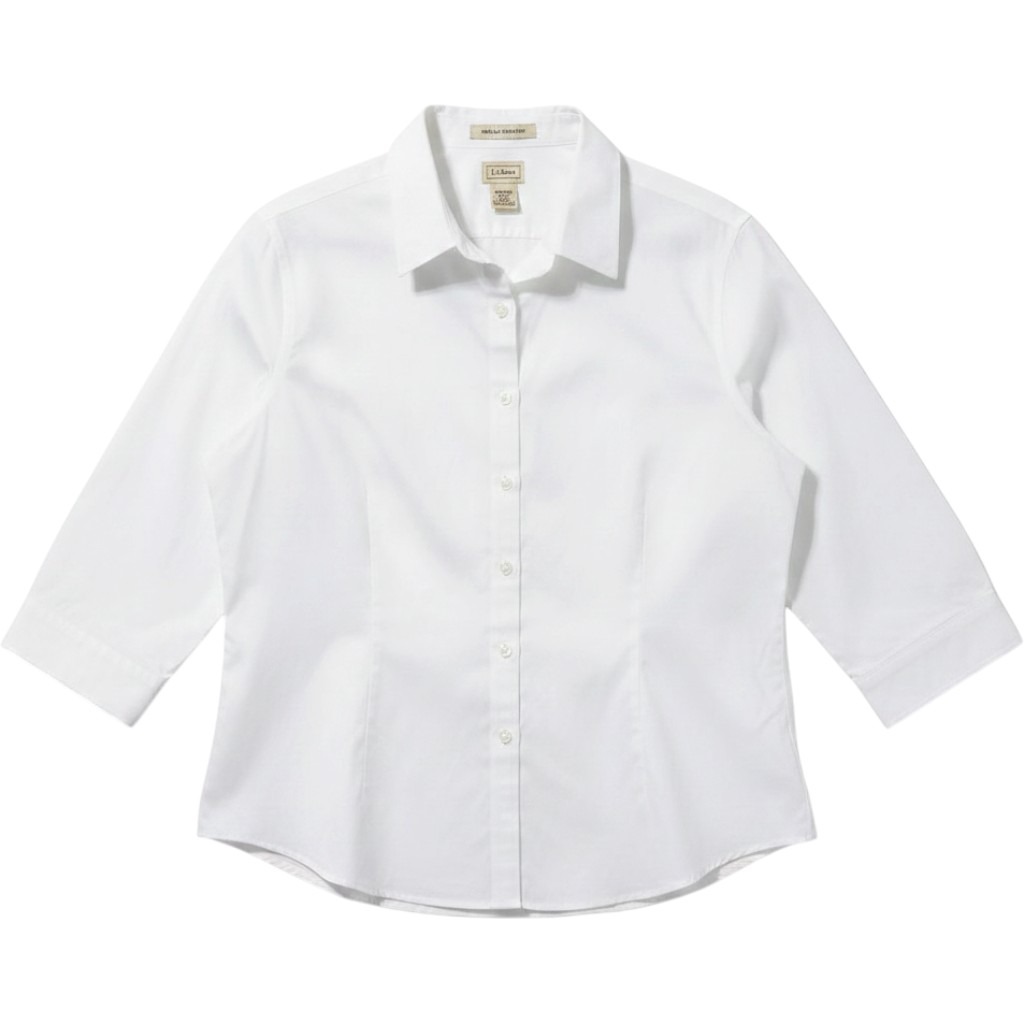 L.L.Bean Women White Blouse 3/4 Sleeve Sz Xl 100% Cotton Church Work Casual Prep